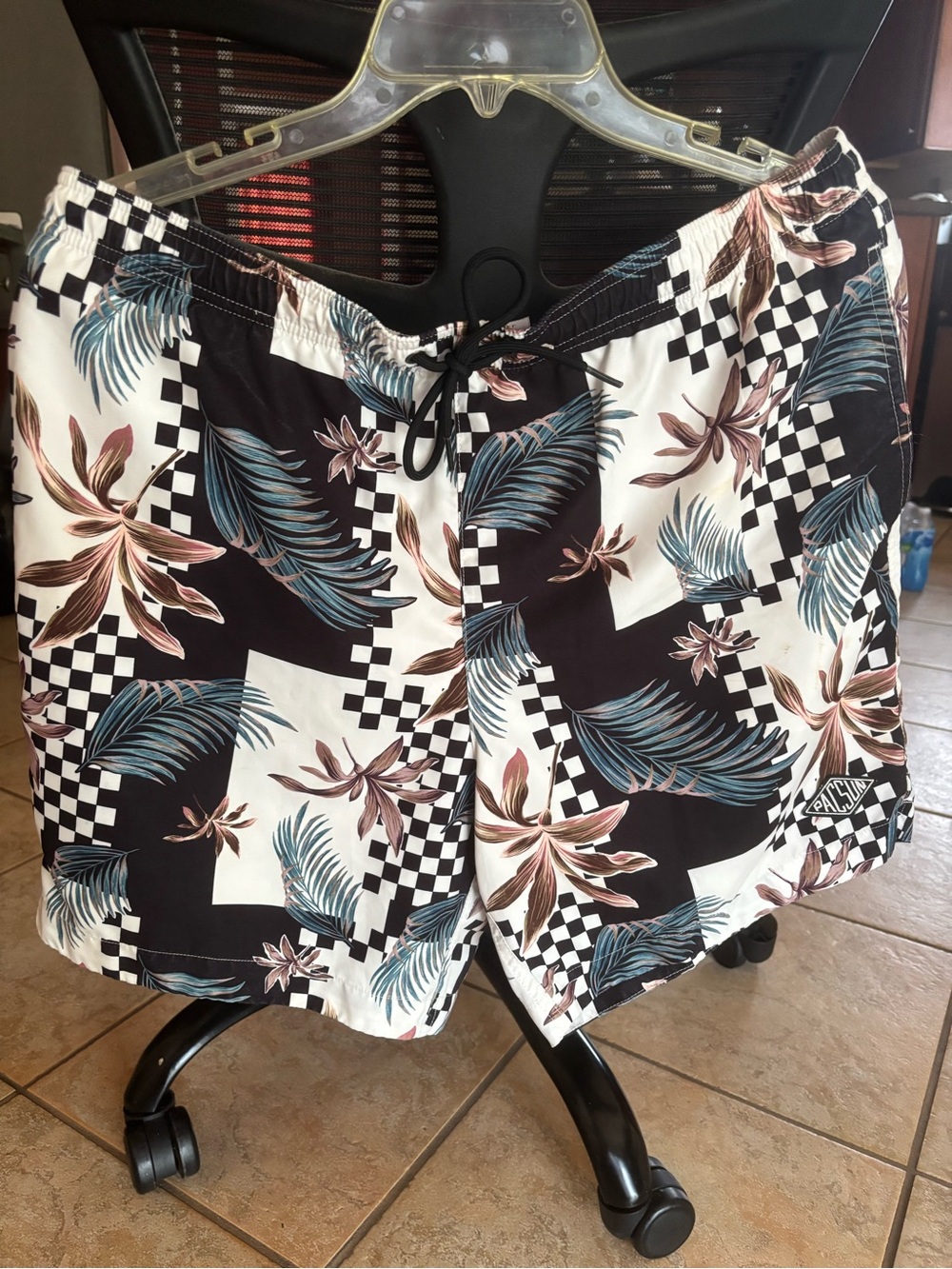 PacSun Black Floral Check Swim Hybrids